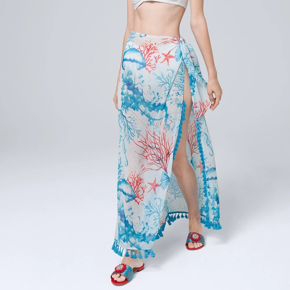 WHBM LARGE JELLYFISH CORAL PRINT CONVERTIBLE PAREO SARONG